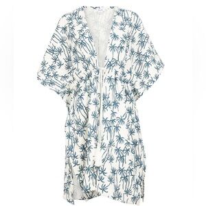 NWT, SPLENDID - THE TROPIC VEIL COVERUP - CREAM/TEAL PALMS
